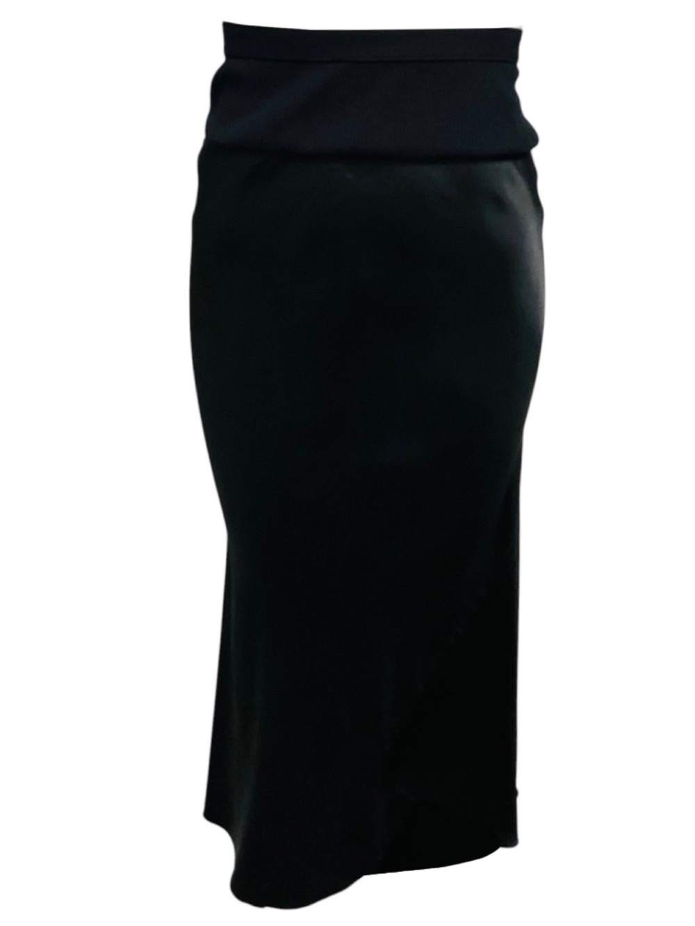 RICK OWENS BLACK LUXOR COLLECTION BIAS CUT A-LINE SKIRT WITH KNIT WAISTBAND